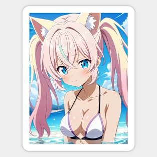 Anime Girl Beach Day Sticker